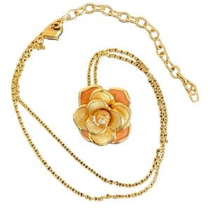 Vintage Signed Joan Rivers Gold Plated Enamel Flower Pendant On 16” Chain